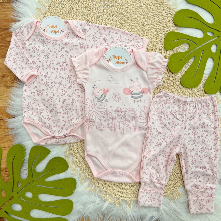 CONJ. DE MALHA 3 PEÇAS - Abelha Fofa com Tule - Rose